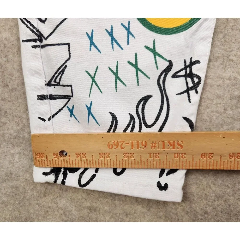 Waimea Graffiti Art Slim Fit Jeans Men's 40/32 White Stretch Denim Y2K Hip Hop
